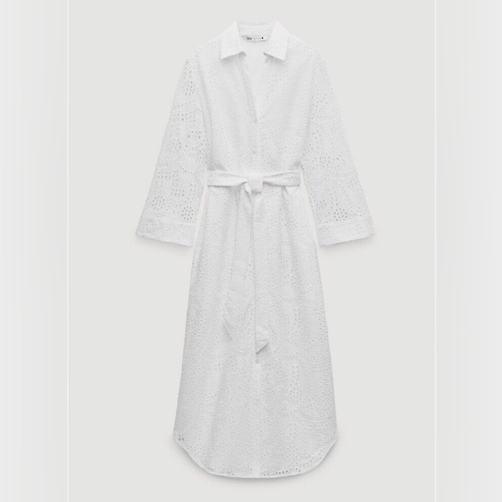 Zara White Eyelet Wrap Sundress with pockets - Picture 3 of 10